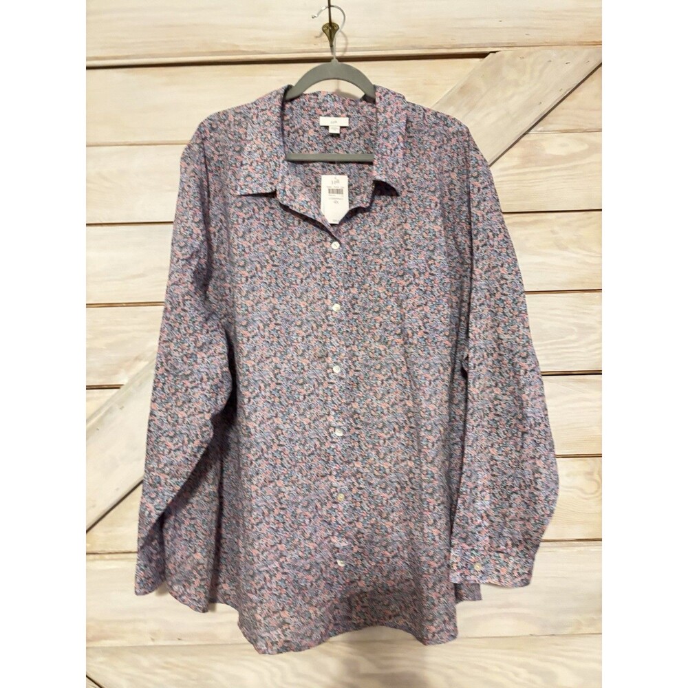 J. Jill Blouse Shirt Blue Pink Floral Print Button Up Top Plus